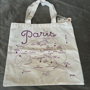 Paris Map Tote Bag - Cream and Purple